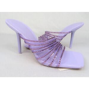 New ZARA Lavender Rhinestone Embellished Vinyl Square Toe Heels Sz 8 EU 39